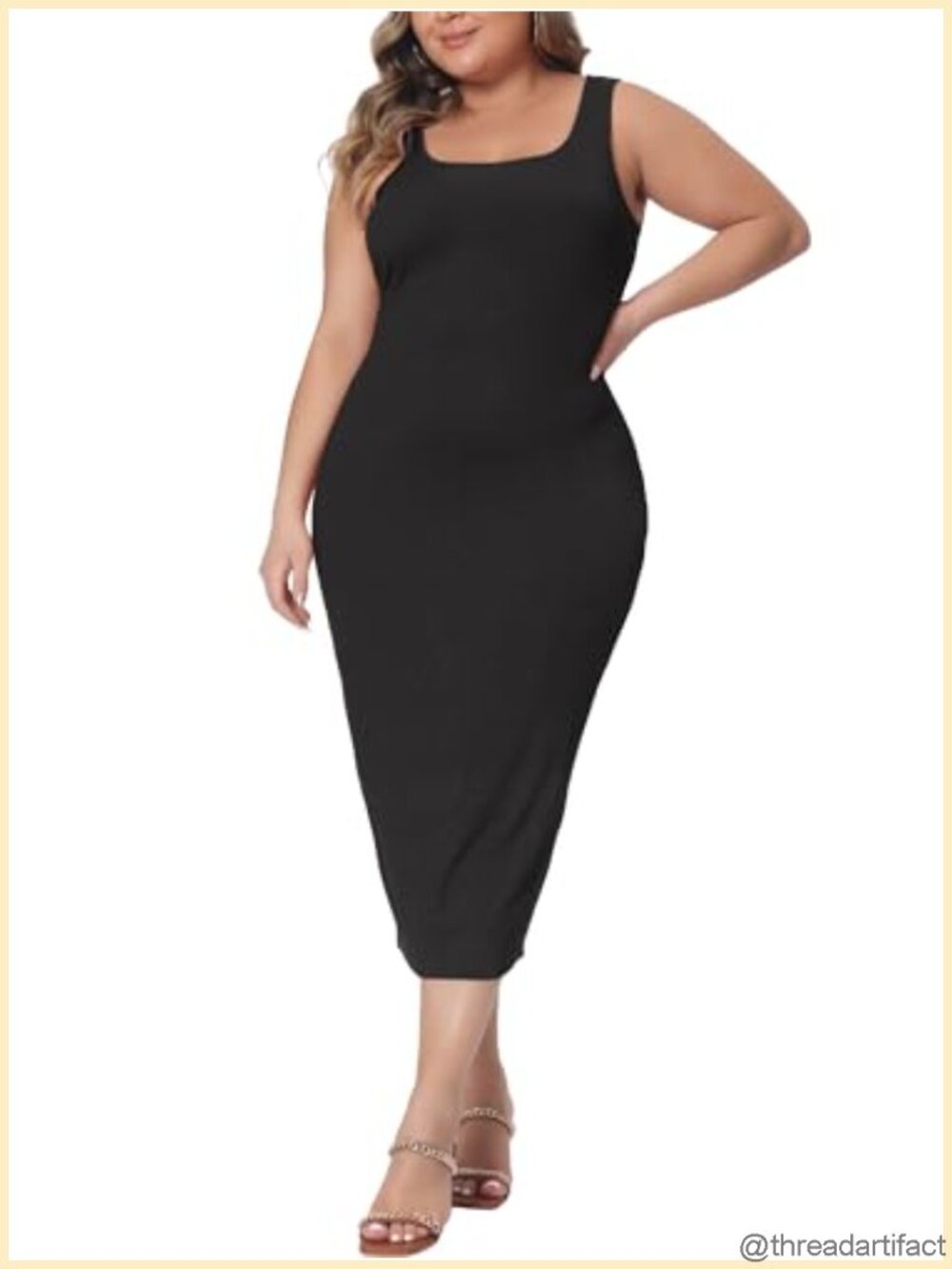 Plus Size Sleeveless Square Neck Bodycon Midi Tank Dress